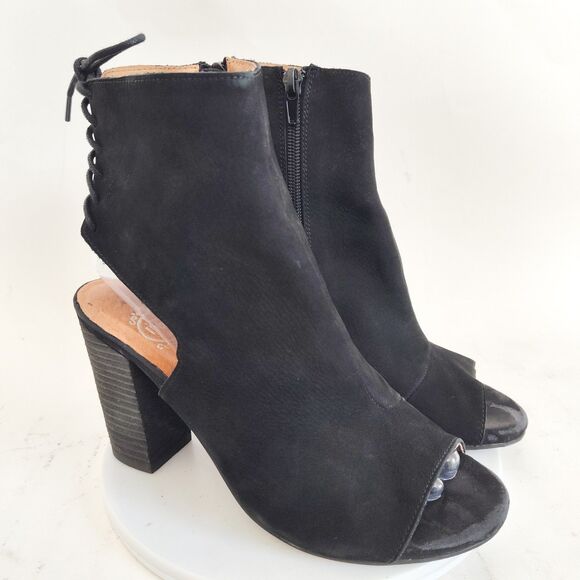 Jeffrey Campbell Black Suede Ankle Boots Booties 8.5 Open Toe Block Heel Corset - Picture 3 of 11